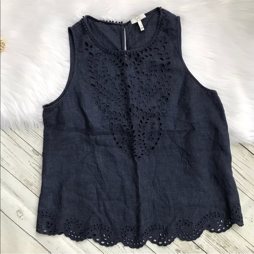 Joie Linen Tank Top Encycllia Blue Scallop Hem - Picture 8 of 8